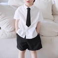 thumbnail image 4 of Dursoulink Boys Summer School Uniform Set White Short Sleeve Shirt Black Shorts Necktie for Kids Daily Wear Holiday Party Performance with Button-Up Front Cotton Blend Sizes 90-150, 4 of 8
