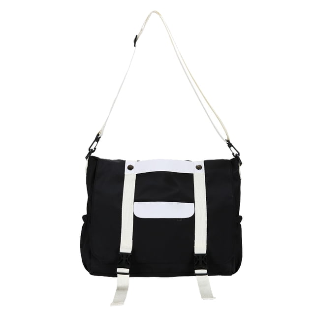 Bolso de lona para el hombro, bolso bandolera informal para estudiantes universitarios, color negro