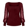 thumbnail image 5 of T Shirts for Women Fashion Spring Long Sleeve Square Neck Solid Color Top Summer Casual Loose Basic Tee, 5 of 6