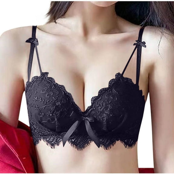 Xucatan Lace Bra for Women Push Up Sheer Balconette No Underwire Bras Padded Plunge Adjustable Straps Deep V Bralette Gift