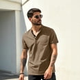 thumbnail image 4 of Men's Henley Shirt Short Sleeve Cotton Casual T-Shirt With Chest Pocket Contrast Button Placket Regular Fit Summer Tops for Daily Wear,S, 4 of 5