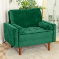 thumbnail image 2 of Vesgantti Velvet Accent Chair, Mid Century Modern Living Room Chairs, Button Tufted Arm Chairs with 2 Pillows, Comfy Sofa Chairs for Bedroom, Office, Green, 2 of 5
