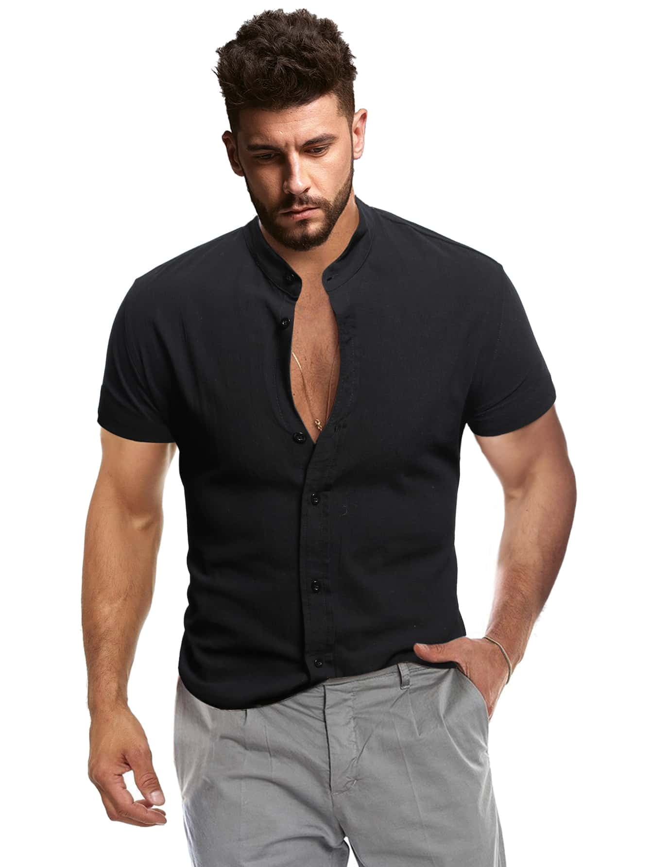 mock neck button up