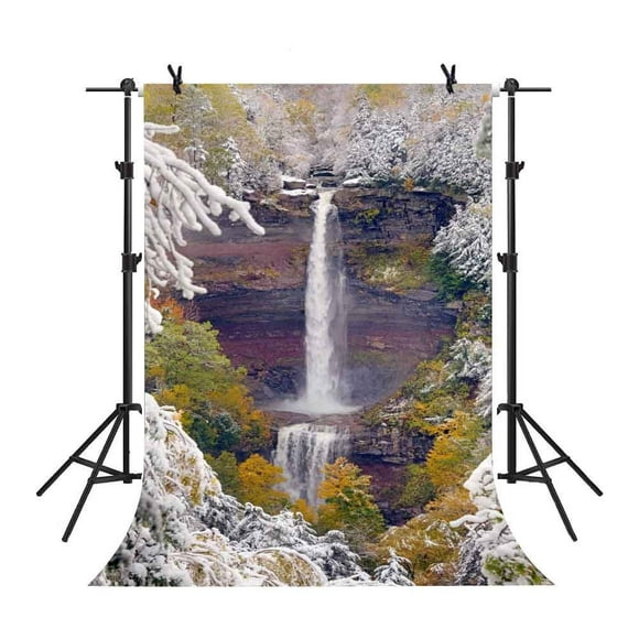 YUSDECOR 5x7Ft Winter Snow Backdrop Mountain Valley Background Lake River Props Photo