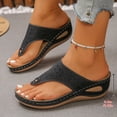 thumbnail image 2 of Flip Flops for Women Boho Hollow out Slides Orthopedic Wedge Sandals with Comfortable Arch Support Casual Summer Slip on Beach Shoes Black Size 6, 2 of 7