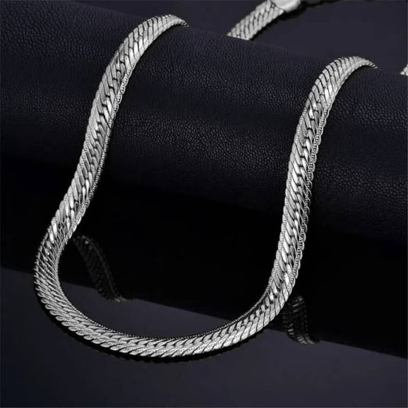 Classic  14K White Gold Plated Flat Chain Necklace Herringbone Snake Chain For Men Women Long Necklace Jewelry Gift