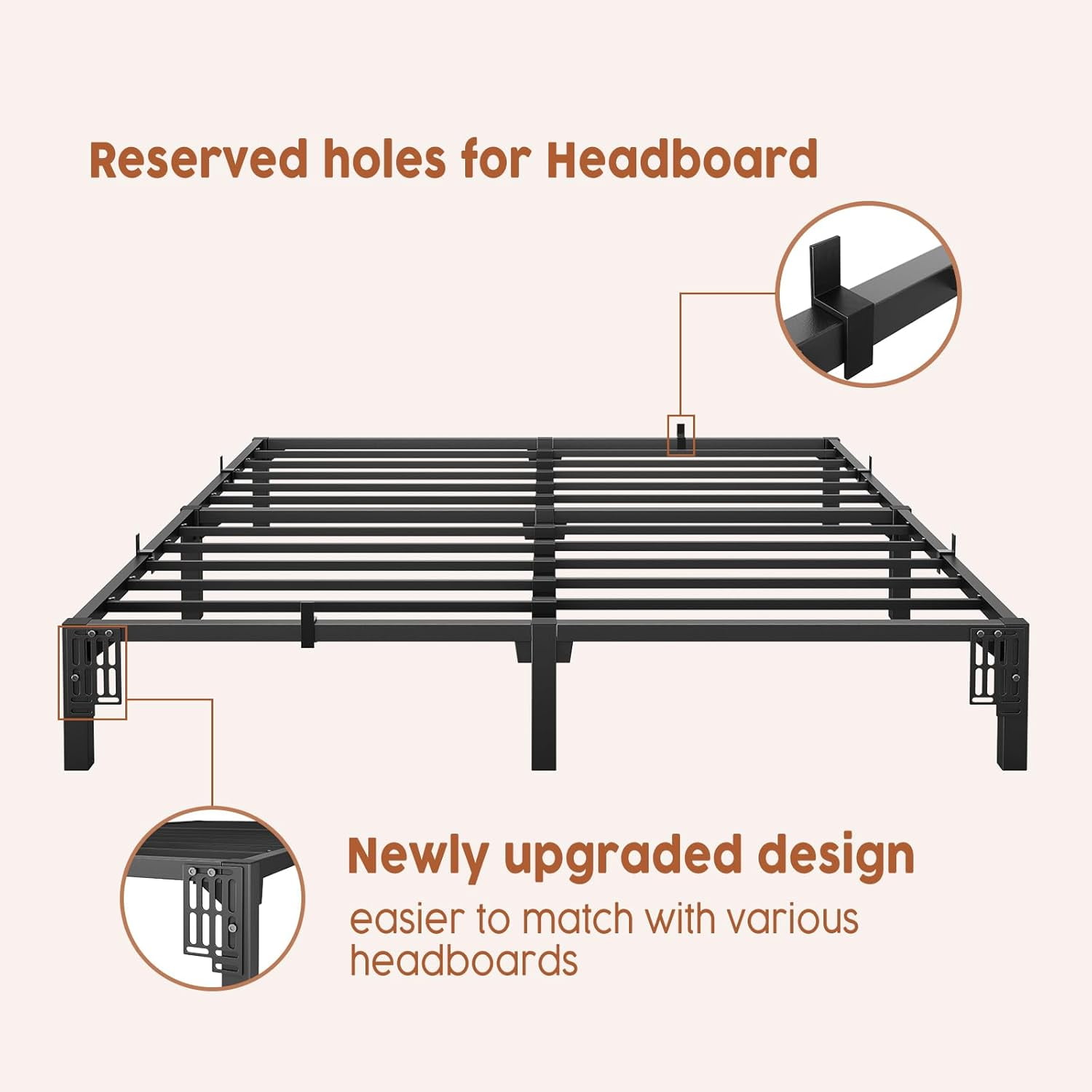 Memoryfield Metal King Bed Frame, 10" High Platform Bed Frame, Heavy Duty 800Lbs Capacity, No Box Spring, No Screws Needed with Reinforced Slats, Easy Assembly, Black