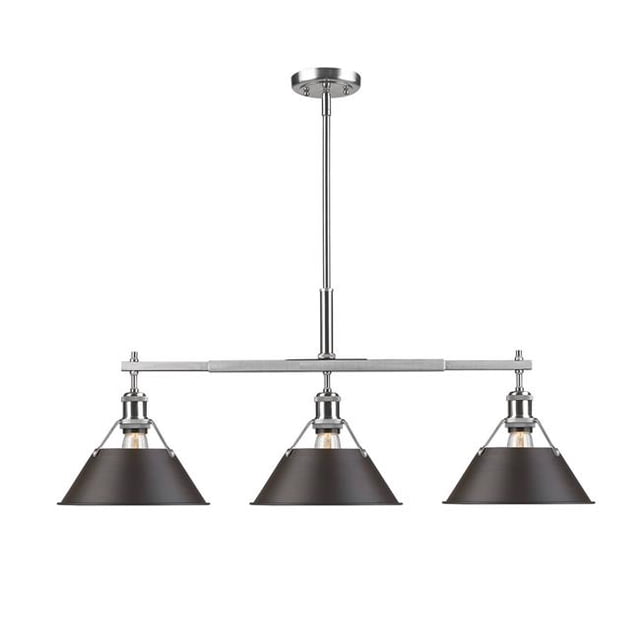Golden Lighting 3306-LP PW-RBZ Orwell PW Linear Pendant, Silver - Rubbed Bronze Shade