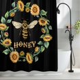 thumbnail image 2 of Honey Bee Shower Curtain, 72" x 72", Retro Sunflowers Wreath Green Leaf Black Background Waterproof Bathroom Curtain Washable Shower Curtain Set with 12 Hooks, 2 of 9
