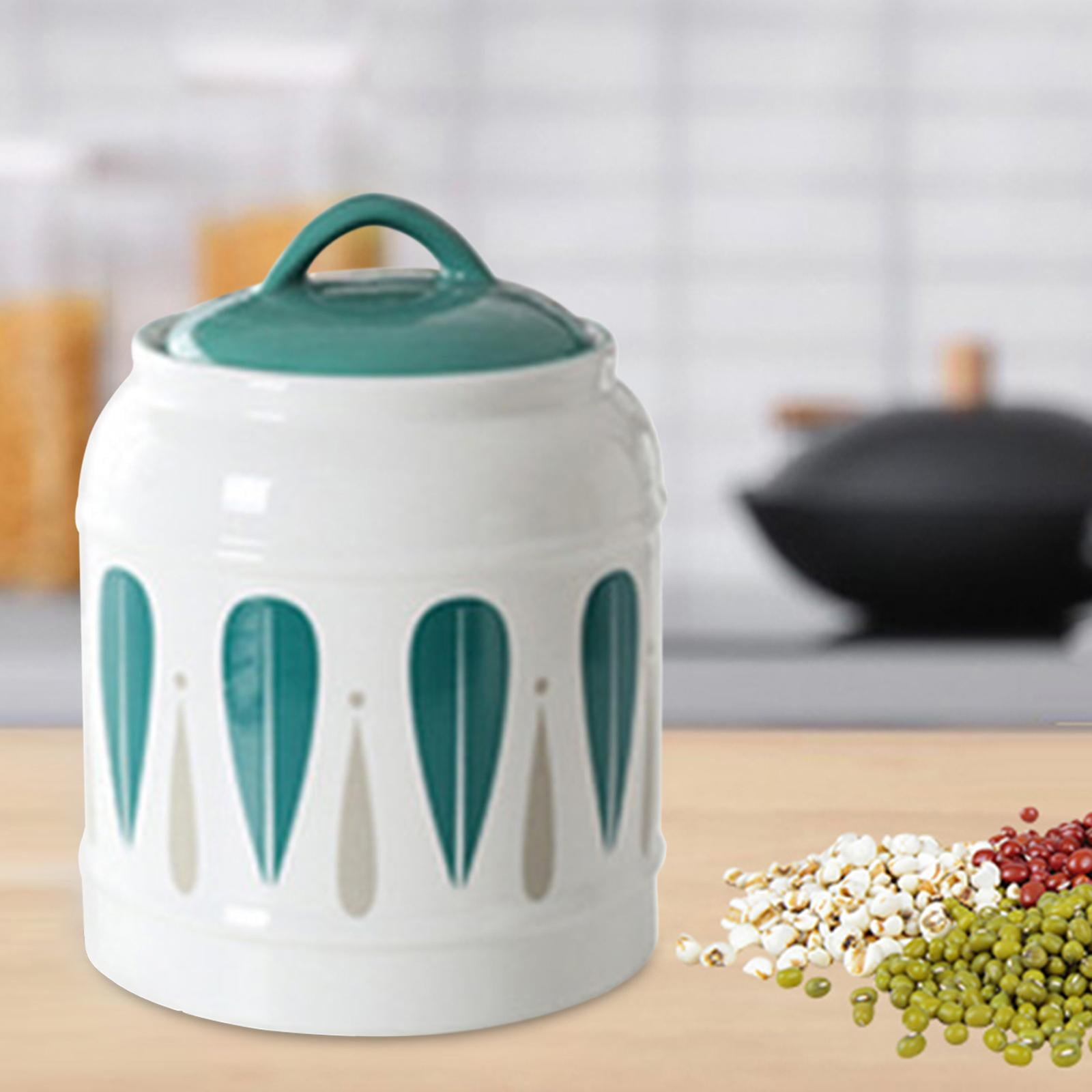 Ceramic Jar with Airtight Lid Food Storage Jar Porcelain Dry Food Container Tea Canister Pet Treat Storage Container for Rice 17cmx20cm