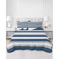 thumbnail image 3 of Quilts Twin Size, Navy Blue Grey Stripe Soft Comforter Bedding Set for Bed, Farmhouse Modern Art Striped Lightweight Quilted Bedspread with Pillow Cover(2 Pieces) for All Season, 68x86 Inch, 3 of 6