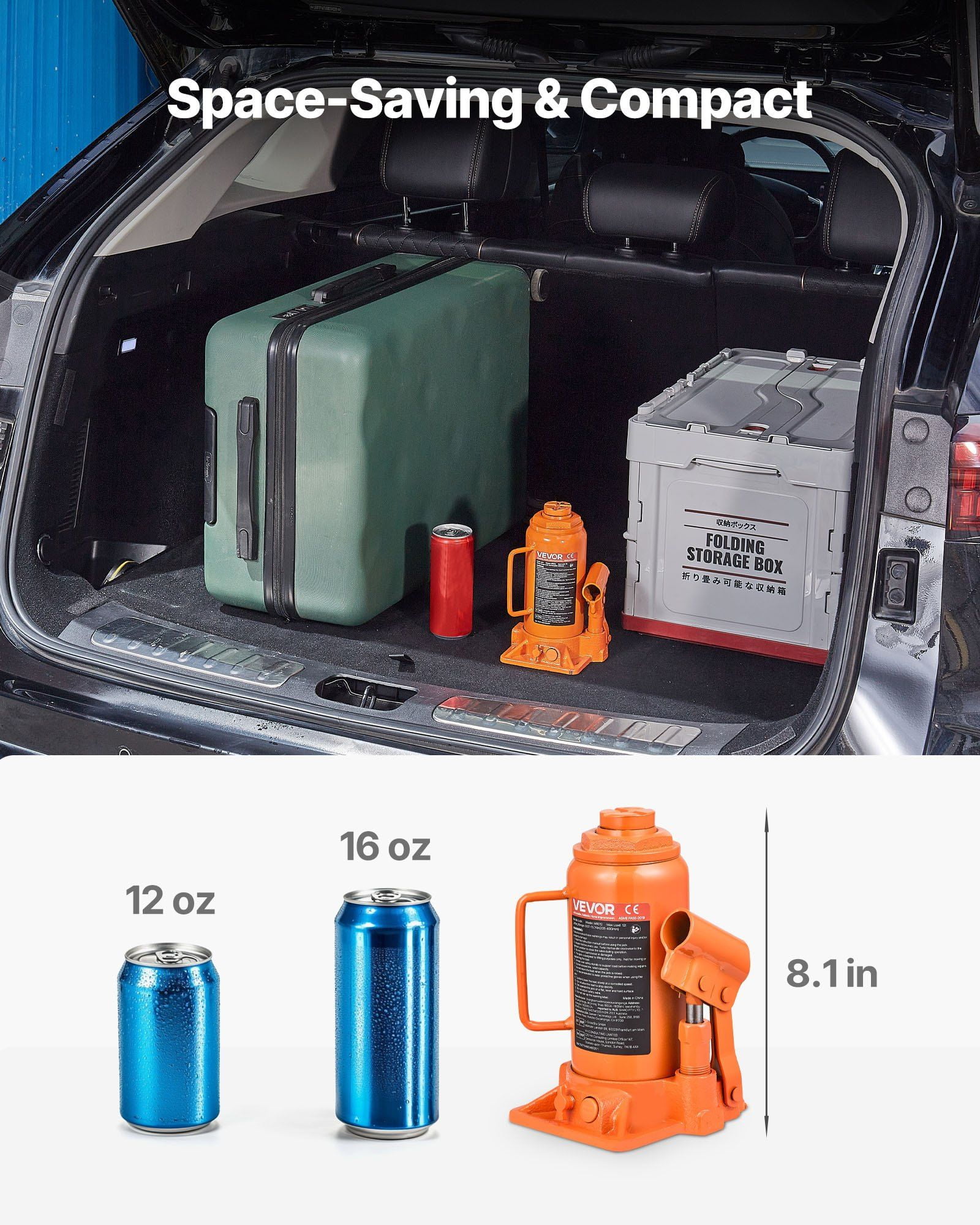 12 Ton (26,455.5 lbs) Hydraulic Bottle Jack, Heavy Duty Welded Steel – 8.1-15.7 Inch Lift Range for Cars, SUVs, Pickups, Auto Repair, House Lifting & Farm Equipment, Orange
