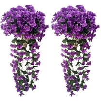 Morttic 2 Pack Artificial Hanging Flowers, Fake Hanging Plants Colorful Orchid Flower Bouquet for Wall Home Room Garden Wedding Indoor Outdoor Decoration (Purple)