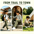 thumbnail image 2 of RQYYD Boys Cargo Pants Baggy Pull on Uniform Pants Casual Drawstring Elastic Waisted Open Bottom Straight Leg Trousers with Pockets, 2 of 6
