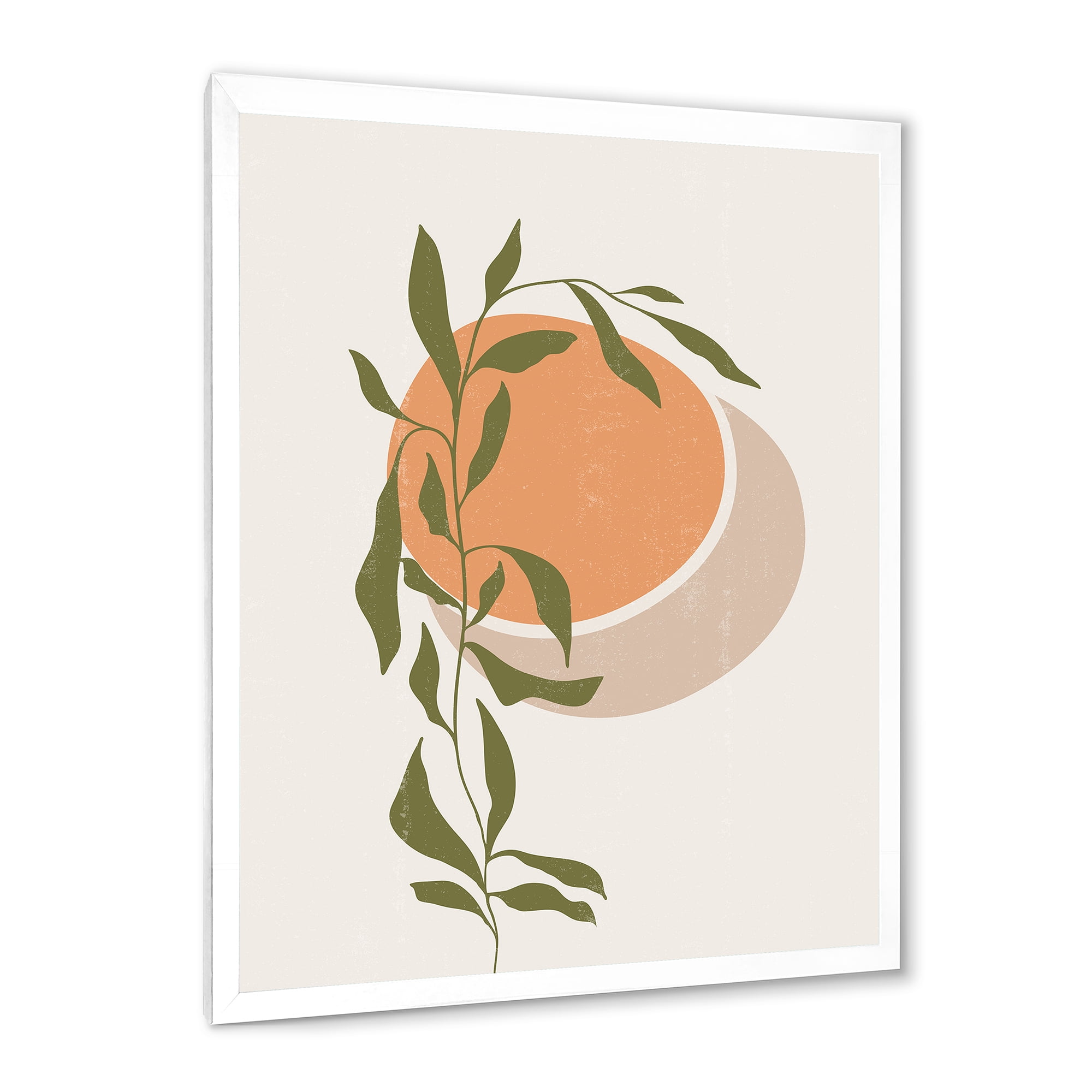 Designart 'Abstract Orange Moon and Sun With Tropical Leaf' Modern Framed Art Print