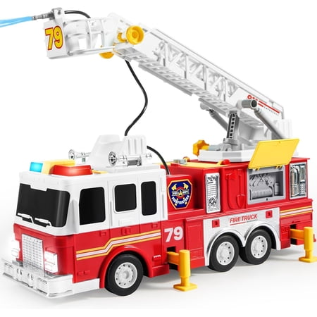 Extra Large Fire Truck Toys for Boys Girls with 33-inch Ladder, Lights, Realistic Sirens & Button, Big Firetruck Engine for Toddlers 3+, Christmas Birthday Gift