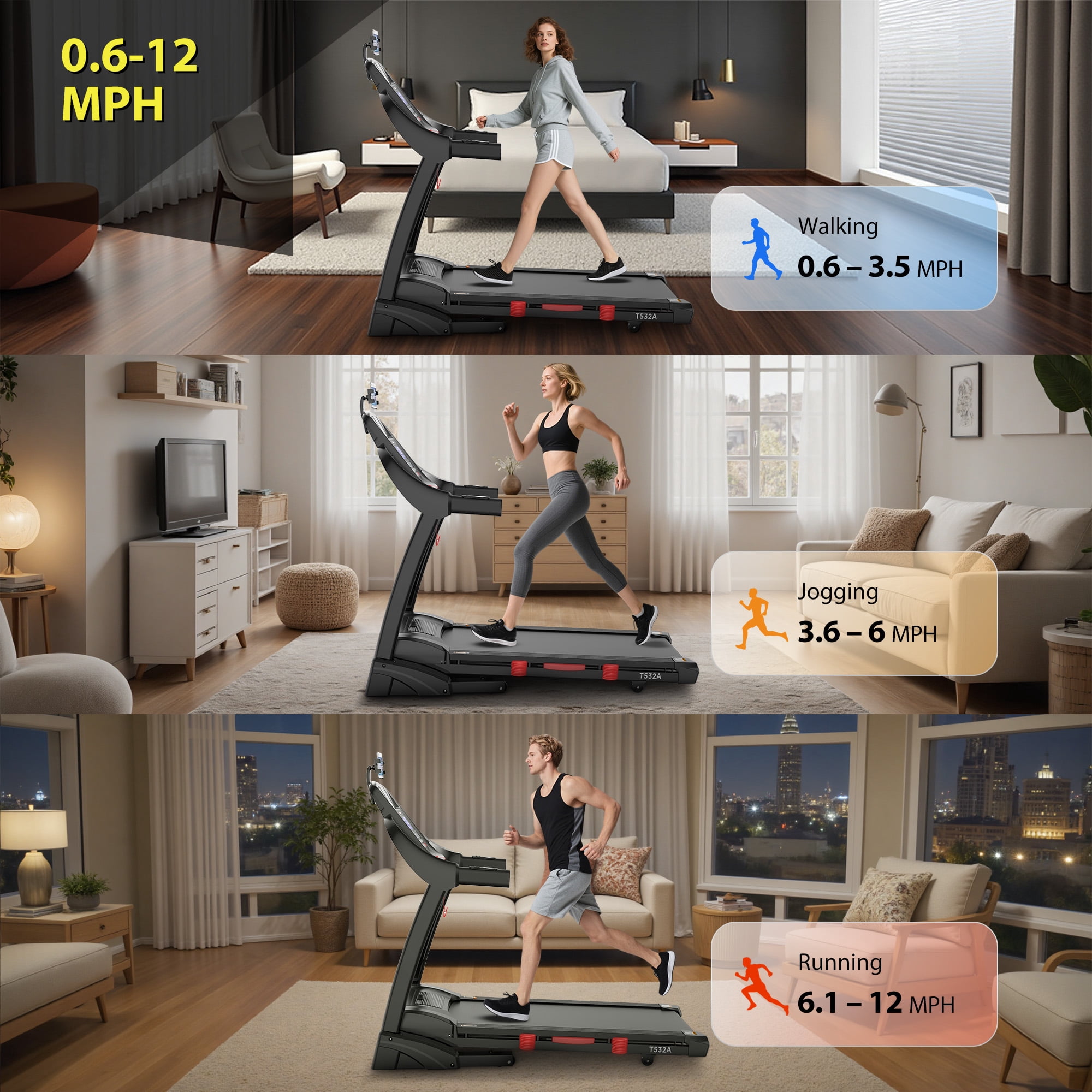 Treadmill with 15% Auto Incline, Treadmills for Home, Treadmill with 300lbs Capacity, Folding Treadmill with 18’’ Wide Belt, 4.5HP Brushless Motor, APP Control, 0.6-10MPH, 64Preprograms