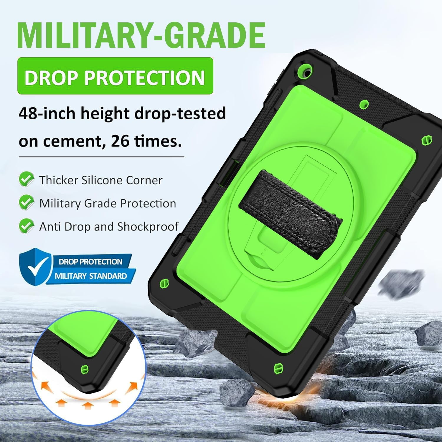 SUPNICE iPad 9th/8th/7th Generation Case, iPad 10.2 Case,Shockproof 360 Rotating Stand Hand Strap Pencil Holder Kids Case for iPad 10.2 inch 2021/2020/2019,Black and Green