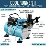 Master Airbrush Cool Runner II Dual Fan Air Compressor Pro Kit with 3 Airbrush Sets, 0.2, 0.3 mm Gravity & 0.8 mm Siphon