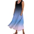 thumbnail image 1 of Vestido sin mangas con estampado degradado y cuello redondo para mujer: vestido largo informal con bolsillos, poliéster, para múltiples ocasiones, 1 of 6