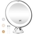 thumbnail image 1 of 10X Magnifying Lighted Makeup Mirror, Rechargeable, 3 Color Modes, 360° Rotation, Powerful Locking Suction Cup Portable Cordless Vanity Mirror for Tabletop Wall Bathroom Shower Travel, 1 of 6