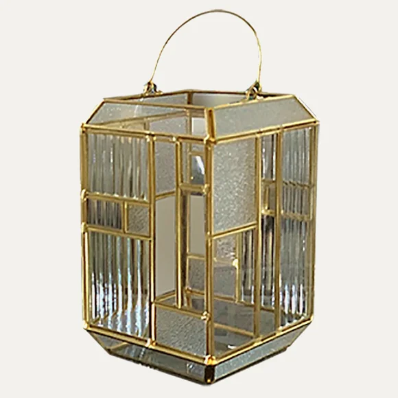 Gold Metal Frame and Glass Candle Holder Lantern