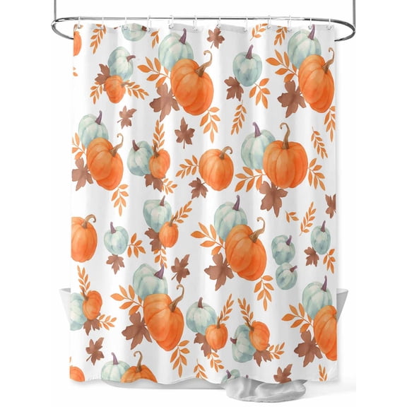 Fsddascl Orange Pumpkin Shower Curtain Set - Long 72" x 84" Washable Bathtub Curtain with 12 Hooks, Fall Thanksgiving Teal Blue Autumn Leaf Waterproof Fabric Stall Shower Curtains for Bathroom