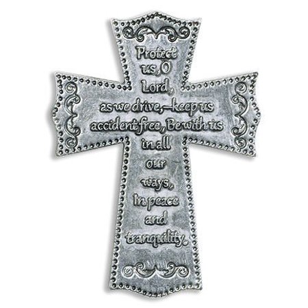 Angel Visor Clip Religious Travelers Gift 2 1/4 Inch Silver Tone Cross with Motorists Prayer Auto Car Visor Clip ()