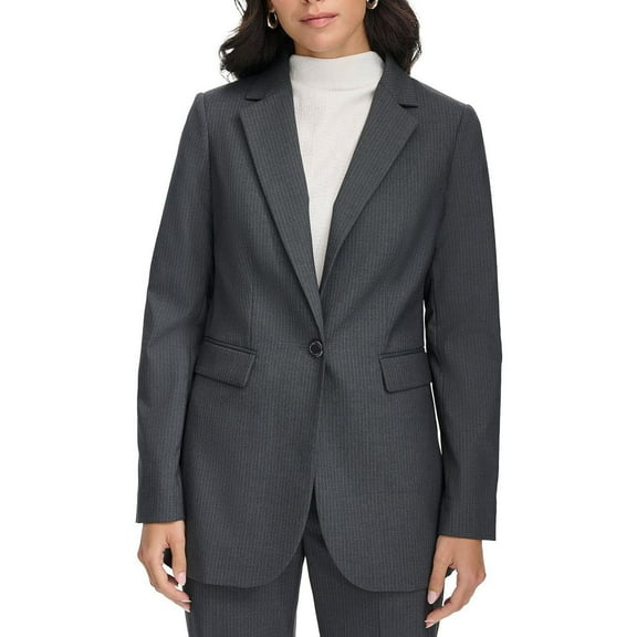 Calvin Klein Womens Pinstripe One Button Front Blazer Charcoal Size 14 NWT