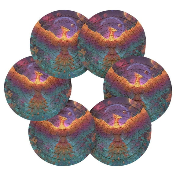 Round Placemats Set of 6 Heat Resistant Washable Kitchen Table Decorations 15.4in Majestic Phoenix