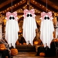 thumbnail image 6 of 3 Pcs Halloween Hanging Ghost Decorations for Pink Coquette Fall Home Decor, 31.5 Inch White Fabric with Black Eyes and Bow, Indoor Outdoor Hanging Pendant for Porch Window, 6 of 6
