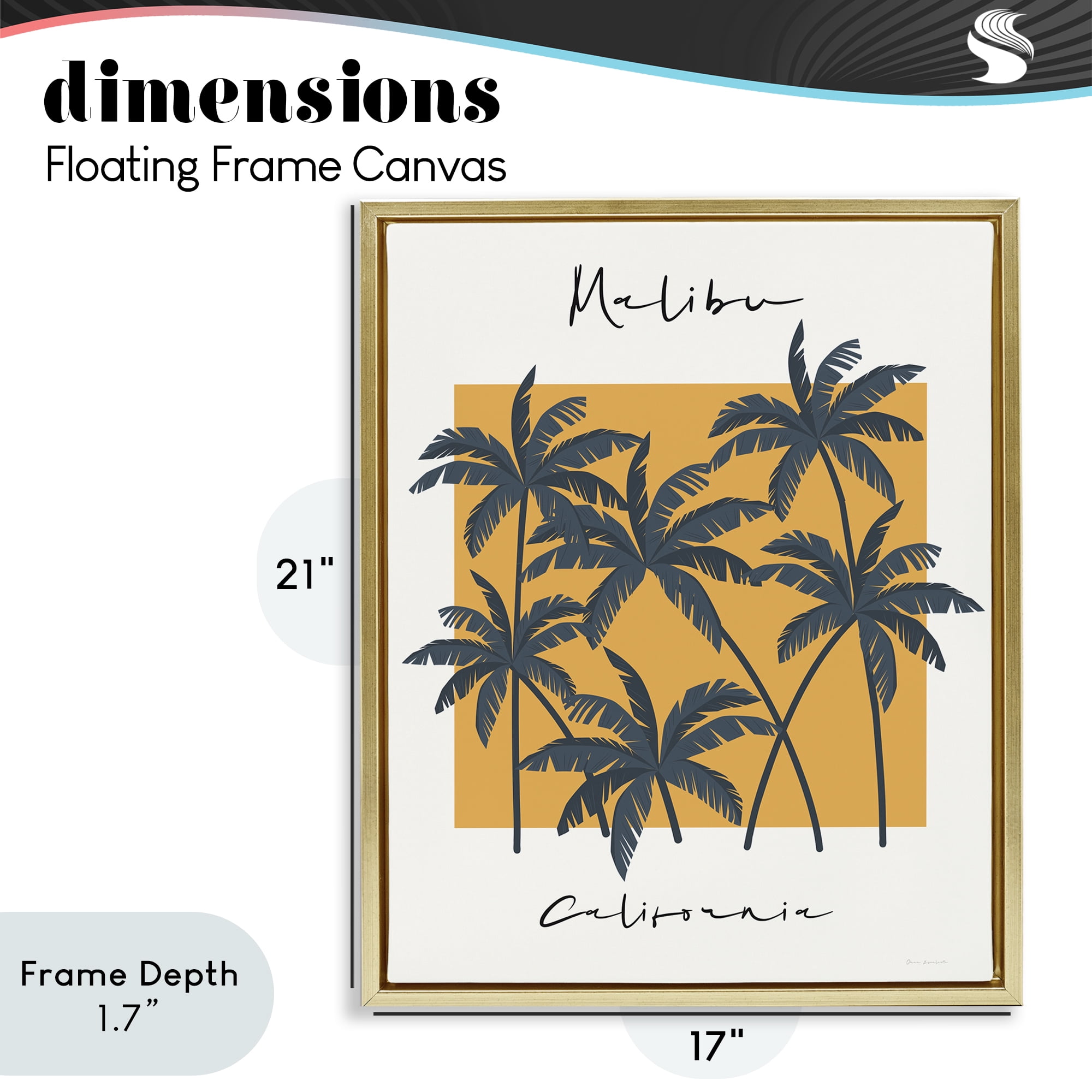 Stupell Industries Malibu Retro Vibe Gold Framed Floater Canvas Wall Art, design by Omar Escalante