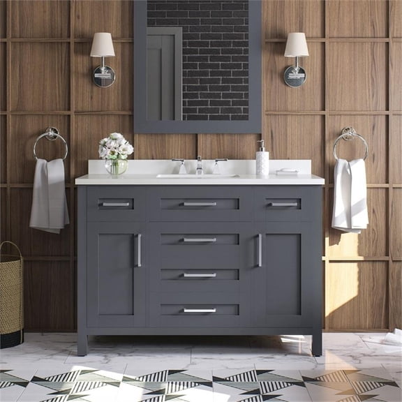 Pemberly Row 48" Bathroom Vanity in Dark Charcoal with White Countertop