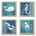 thumbnail image 2 of Gango Home Decor Blue & Teal Seahorse, Whale, Octopus & Lobster Set; Four 12x12in Art Prints in Distressed White Frames, 2 of 7