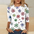 thumbnail image 2 of VKOYWKM 3/4 Sleeve Tops for Women Christmas Shirt Christmas Snowflake Graphic Tees Crewneck Holiday Xmas Party Women Tops, 2 of 6