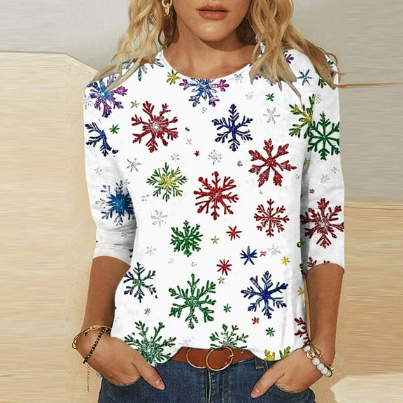 HOMBOM Womens Shirts Fall Outfits 3/4 Sleeve Xmas Ugly Christmas Christmas Crewneck T Shirts for Women