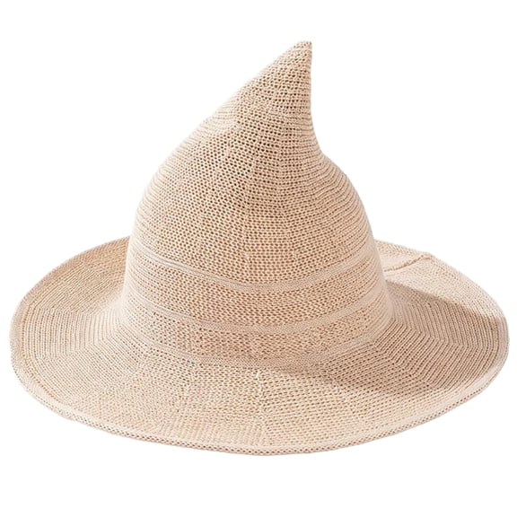 Yungyresw Halloween Themed Witch Hat Unisex Soft Fabric Solid Color Knitted Party Hats Casual Costume Accessory For Adults Beige