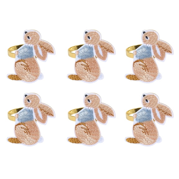 6PCS Easter Napkin Rings, Easter Designed with Bunny ,Holiday Napkin Holders for Dining Easter of Table Setting B
