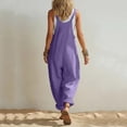thumbnail image 6 of TEAJOPSUU Women's Cotton Blend Jumpsuits Casual Summer Overalls with Pockets Loose Sleeveless Wide Leg Rompers Purple, 6 of 7
