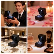 Luxury LED Light Jewelry Box, Ring Box Wiht Led Light for Engagement Proposal,Black.