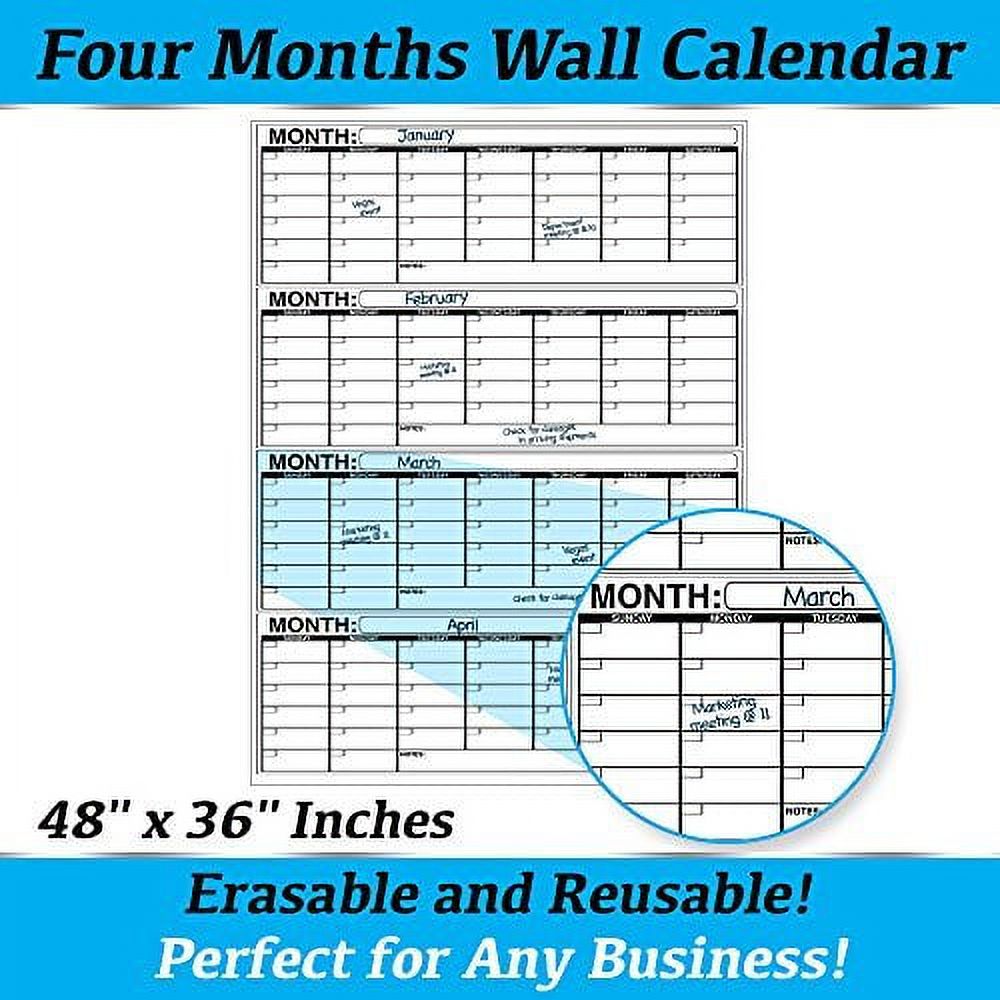 Business Basics EXTRA LARGE Dry Erase Vertical 4 Month 36” x 48