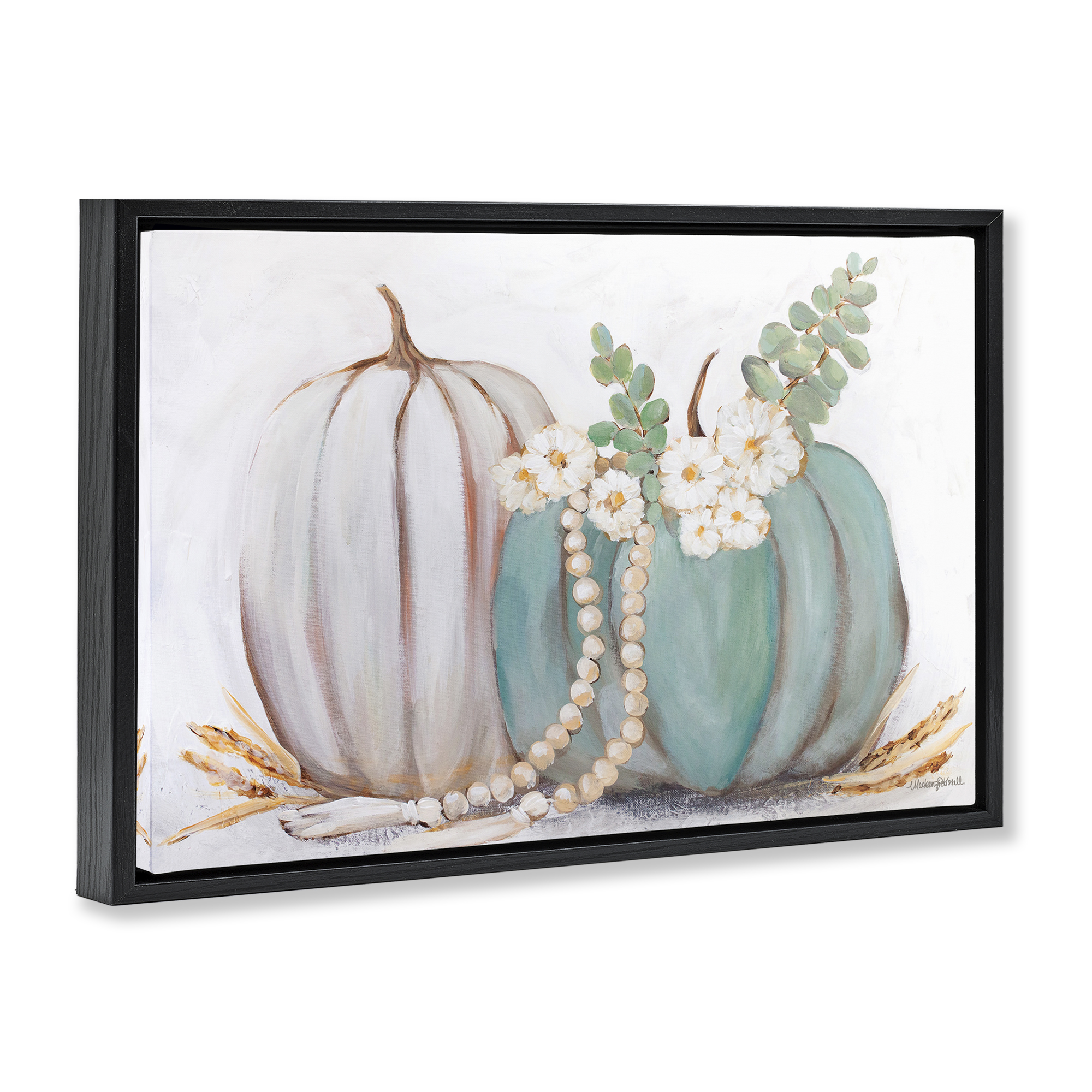 Stupell Industries Country Fall Pumpkins Botanical & Floral Painting Black Floater Framed Canvas Art Print Wall Art, 31 x 21