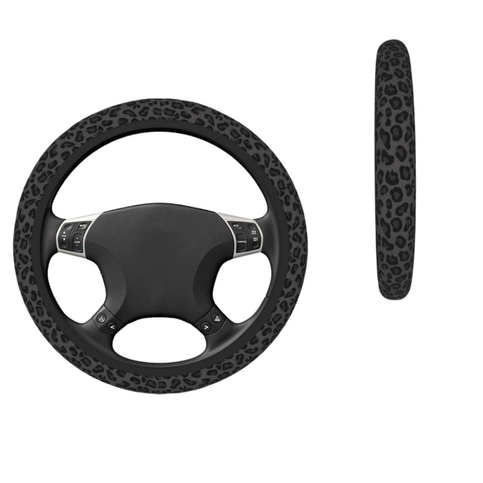 zuzengstory Car Steering Wheel Cover , Black Leopard Cheetah Print Car Accessories Decorations for Women, Fit 14.5-15 Inch Auto, Suvs, Truck