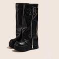 thumbnail image 5 of Knee High Boots for Women Foldover Wide Calf Pull on Cute Chunky Platform Riding Boots Fashion Long Tall Fall Trendy Boots Black 5.5(36), 5 of 8