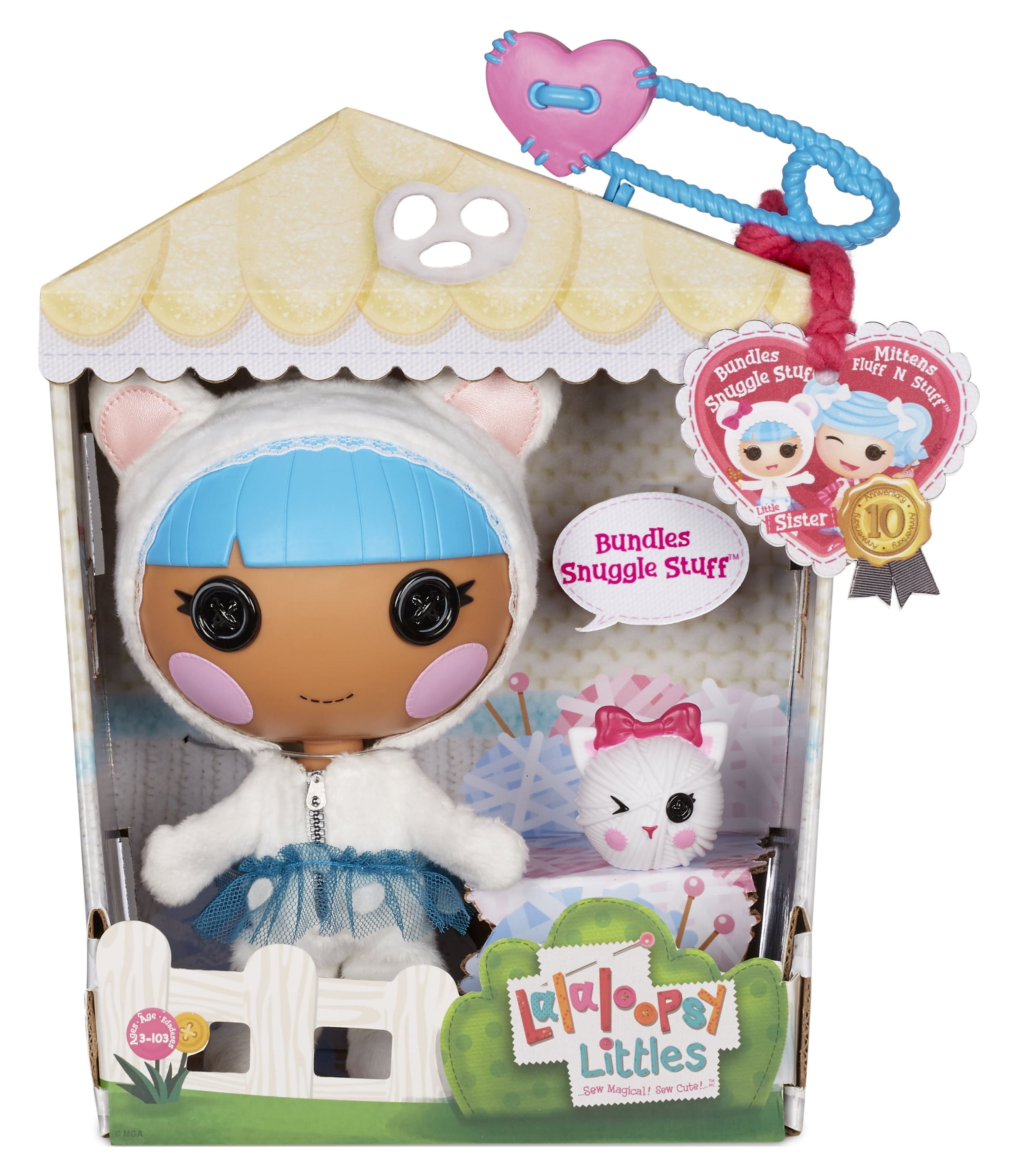 Lalaloopsy Littles Doll Bundles Snuggle Stuff with Pet Bear Playset Package, 7" Winter-Themed Doll with Changeable Blue and White outfit in Reusable Play House, Toys for Girls Ages 3 4 5+