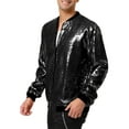 thumbnail image 4 of INSPIRE CHIC Men's Jackets Long Sleeve Zipper Glitter Bomber Jacket Coats 2XL Black, 4 of 6