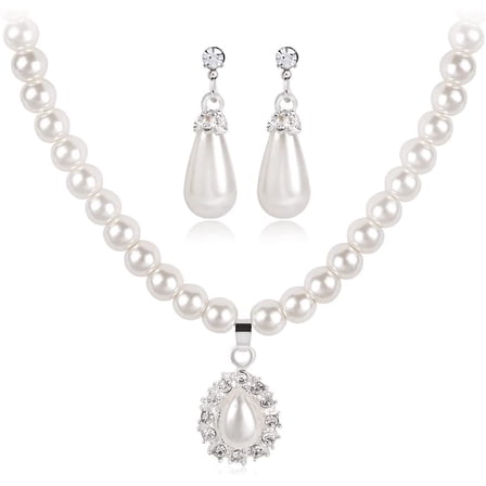 Bridal Necklace Earrings Bracelet Set Ivory Teardrop Pearl Wedding Set, Matching Bridal Necklace & Earrings for Women