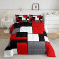 thumbnail image 2 of Castle Fairy Minimalism Solid Rectangle Queen Comforter Set 3 Pieces,Mid Century Mosaic Block Comforter Sets Queen,Red Gray Black,Reversible,1 Comforter and 2 Pillowcases, 2 of 6