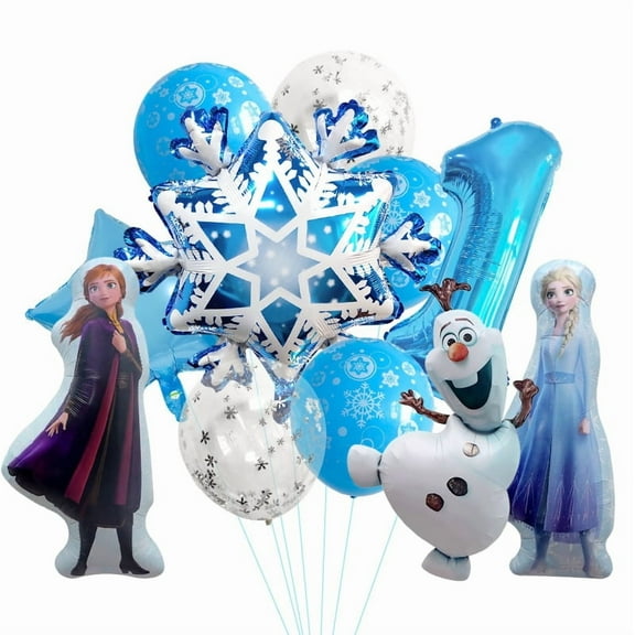 Frozen Birthday Balloon Set – 32″ Number, Elsa & Anna Foil Balloons, Olaf, Star & Snowflake with Latex Balloons – Elegant Party Decoration Kit