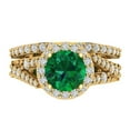 thumbnail image 2 of 2.32 ct Brilliant Round Cut Emerald 18K Yellow Gold Halo Solitaire with Accents Engagement Bridal Wedding Ring Band Set size 8.75, 2 of 7